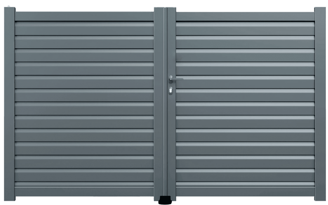 Portail Battants Aluminium – GENÈVE – Ozaé Graviers Déco Portail Battants Aluminium GENÈVE Ozaé Graviers Déco, portail plein et moderne pour entrée sécurisée